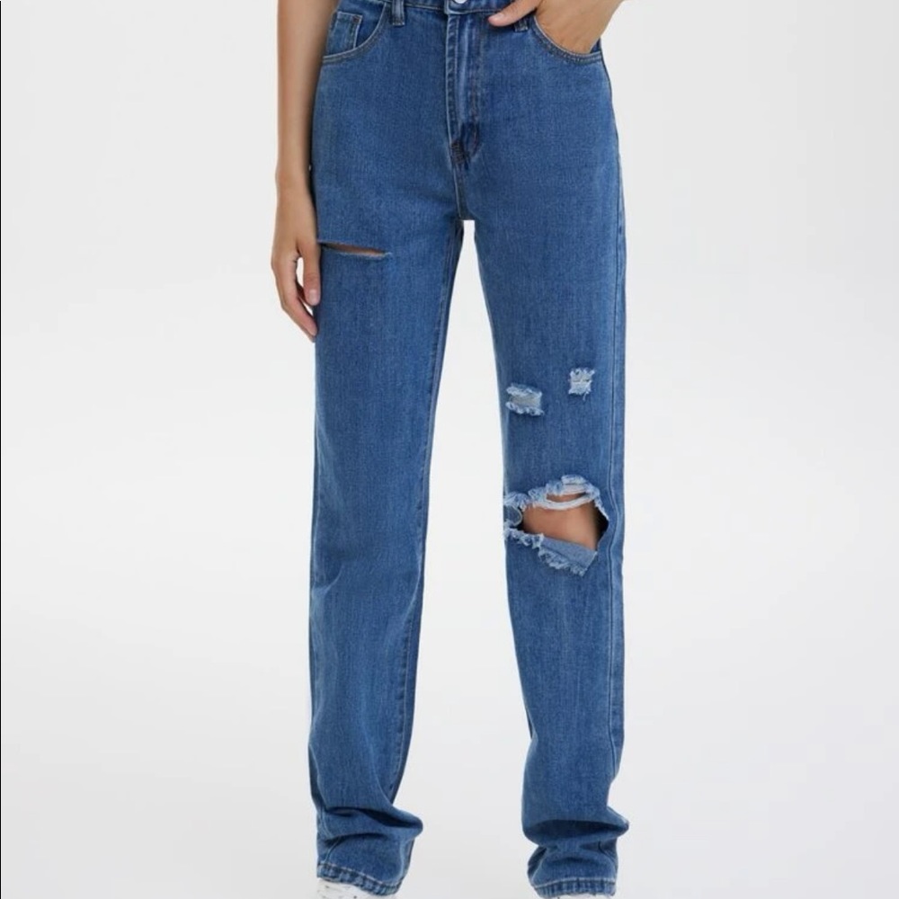 SHEIN High Waist Ripped Boyfriend Jeans
